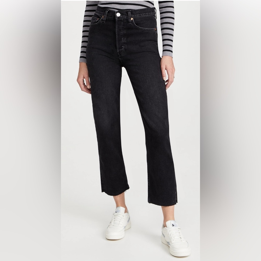 RE/DONE 70S STOVE PIPE JEANS IN STONED NOIR SIZE 27